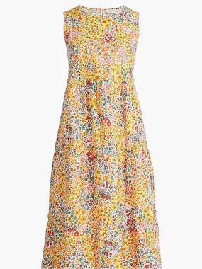 J CREW floral ditzy maxi dress multi colored yellow base size 2 (XS/S) cotton